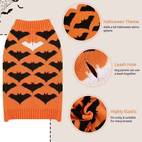 Vista 5 de Suéter de Halloween para perro Queenmore, disfraz de Halloween para perritas pequeñas, suéter de Halloween para gatos, suéter de punto de temática