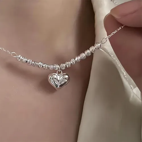 Vista 3 de LEJOJOIN 925 Sterling Silver Heart Necklace Pendant Rotatable Threaded Silver Beads of Chain Women Gift for Her (Threaded Silver Beads, Silver Heart)