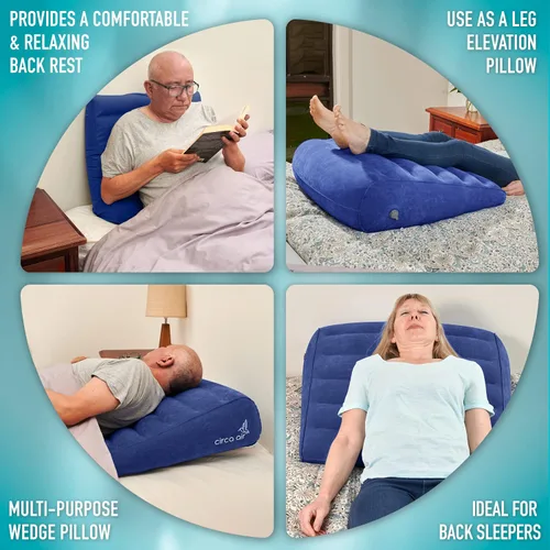 Vista 5 de Circa Air Almohada inflable triangular para viajes, extra ancha de 27 pulgadas, almohada de cuña de viaje con funda, elevada para dormir, reflujo