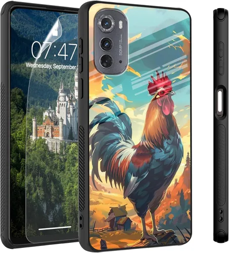 Vista 31 de Funda para Motorola Moto Edge 2022, cubierta trasera de vidrio templado con protector de pantalla, protección a prueba de golpes para Motorola Moto