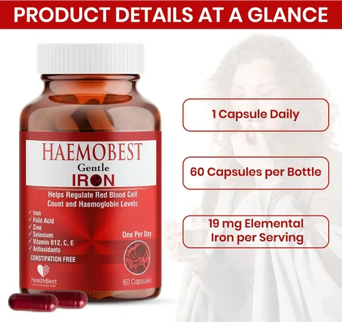 Vista 7 de HealthBest Cápsulas de hierro de alta potencia suaves 100mg Hierro de liberación lenta para una absorción más rápida, sin estreñimiento Vitamina