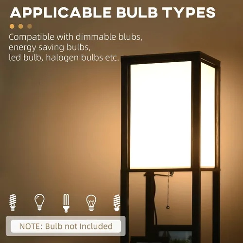 Vista 5 de HOMCOM Lámpara de pie moderna con estantes e iluminación ambiental doble, lámpara de pie alta para sala de estar, dormitorio con pantalla de tela
