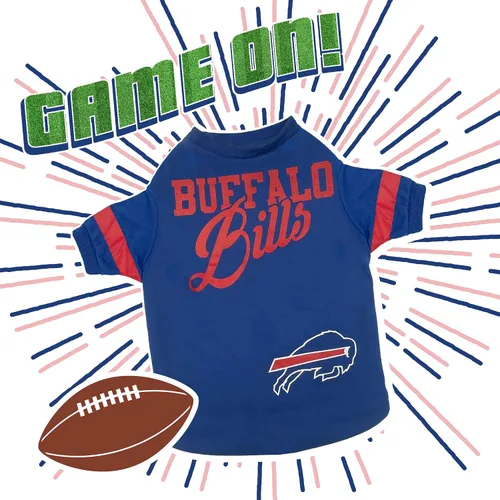 Vista 4 de Pets First NFL Camiseta de los Buffalo Bills para Perros y Gatos, Tamaño Pequeño. Camiseta de Fútbol para Perros de los Fans del Equipo NFL. Nuevo