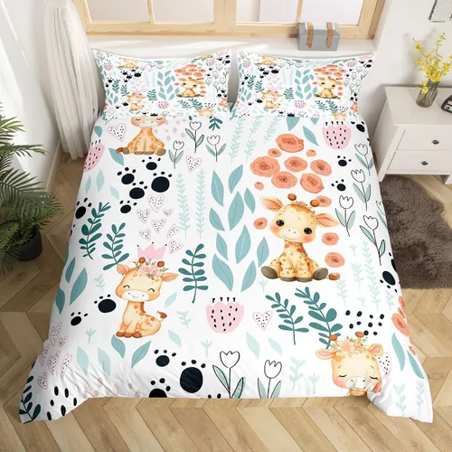 Vista 33 de Erosebridal Juego de ropa de cama individual de animales de la selva para niñas y niños, funda de edredón de elefante oso, tigre, león, safari