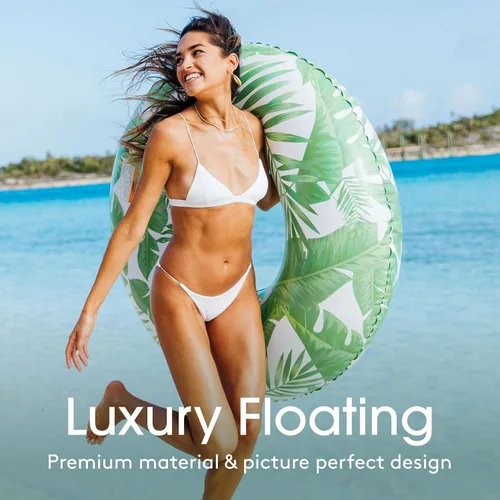 Vista 2 de FUNBOY Flotador inflable gigante de tubo tropical de 48 pulgadas, flotador de piscina estilo dona, balsa de lujo para fiestas de verano en la Jungle
