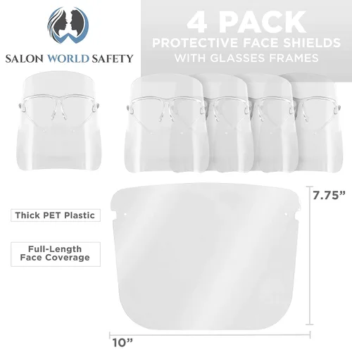 Vista 2 de TCP Global Salon World - Protectores faciales completos con marcos de gafas (paquete de 10), ultra transparentes para proteger los ojos, la nariz