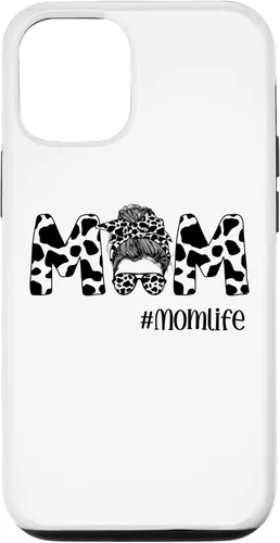 Vista 26 de iPhone 16 Funny Women Mom Life Cow Messy Bun Hair Bandana Glasses Case