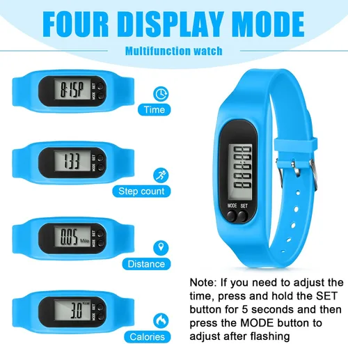 Vista 4 de Geyoga Pedometer for Walking Steps and Miles Pedometer Watch Silicone Steps Tracker Running Bracelet Ankle Step Counter for Calorie Burning and Step