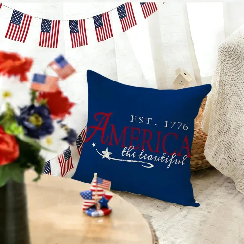 Vista 2 de RABUSOFA Fundas de almohada para el 4 de julio, 18 x 18 pulgadas, letreros patrióticos, rojo, blanco y azul, Día de la Independencia, 4 de julio