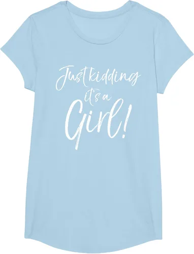 Vista 18 de Camiseta divertida de revelación de género Blue Trick Just Kidding It's a Girl!, Azul / Patchwork, S Azul Pastel