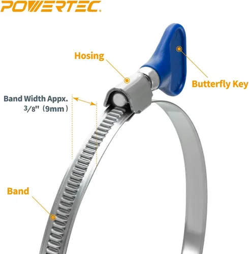 Vista 5 de POWERTEC 70223 Abrazadera de manguera de puente con llave de 2-1/2 pulgadas, llave de tornillo de pulgar, abrazaderas de manguera de acero