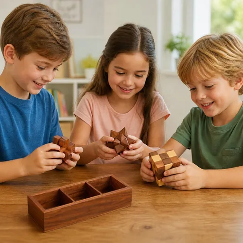 Vista 3 de Ajuny Set de juegos de rompecabezas de madera 3 en 1 - Rompecabezas 3D para adolescentes y adultos - Rompecabezas desafiantes de cerebro 3D