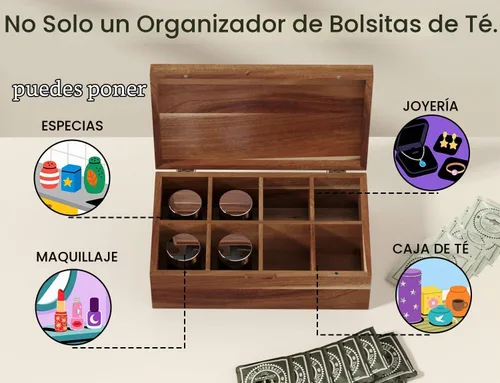 Vista 2 de Caja de almacenamiento de madera de acacia con 8 compartimentos