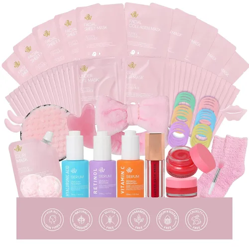 Vista 11 de 55 piezas de regalos de Navidad para mujeres y hombres, paquete de máscaras faciales de carbón, juego de cuidado de la piel, máscara de colágeno