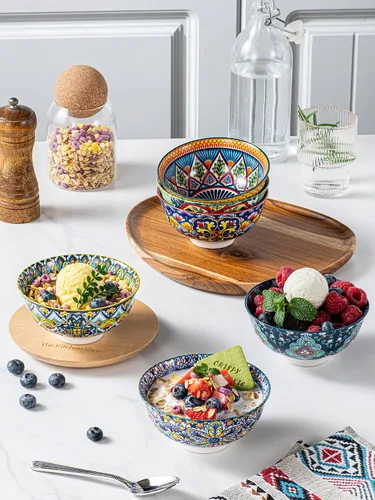 Vista 3 de HENXFEN LEAD Boho Ceramic Dessert & Snack Bowls Set of 6, 10 oz