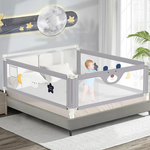 Vista 9 de JWPEHOE Barandilla de cama de 3 piezas para niños pequeños con barra de cabecero, protector de riel ajustable para cama de bebé, cama