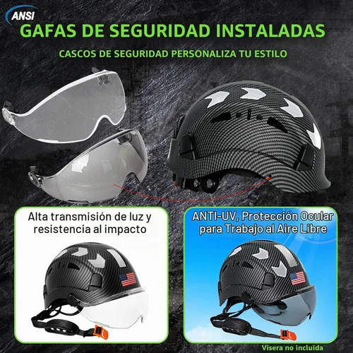 Vista 9 de Aolamegs Vented Carbon Fiber Pattern Hard Hat, ANSI Z89.1 Type 1 Class C Safety Helmet for Construction, OSHA Approved Work Hat with 6-Point