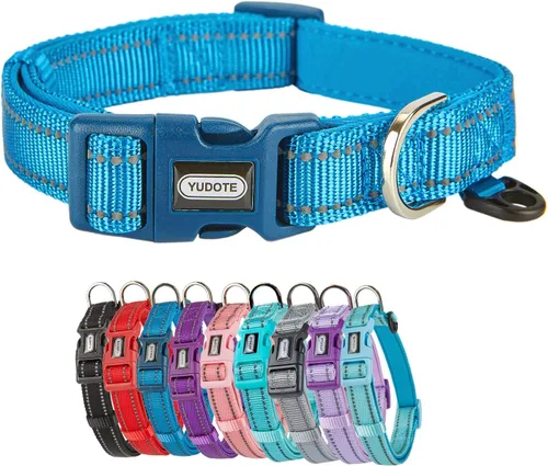 Vista 20 de Collar de nailon reflectante para perro con acolchado de neopreno suave y cómodo, ajustable para perros pequeños (cuello de 9.8 a 15 pulgadas, azul)
