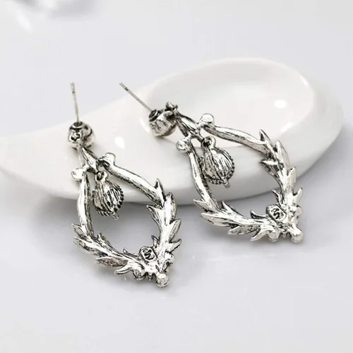 Vista 8 de Pendientes de aro con forma de gota y colgante, diseño vintage de flores huecas con diamantes de imitación, regalo para mujeres, adolescentes