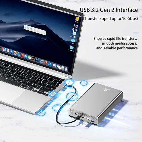 Vista 4 de GX100 - Disco duro externo USB 3.2 Gen 2 USB-C de 10 TB con concentrador USB para Windows o MacOS PC de sobremesa y portátil