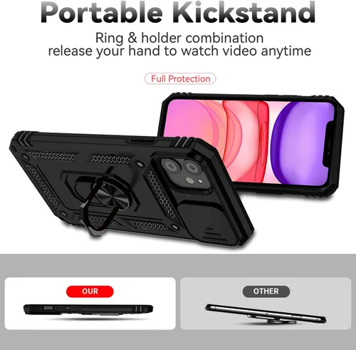 Vista 5 de Funda para iPhone 11 de 6.1 pulgadas, con protectores de pantalla y funda para cámara, [grado militar] de 16 pies. Funda a prueba de caídas con Negro