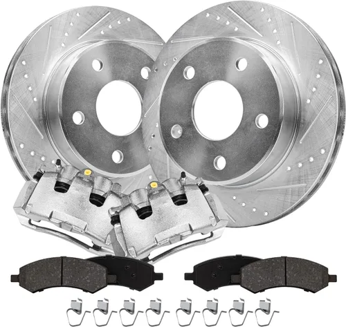 Vista 19 de Detroit Axle - Kit de frenos delanteros para Nissan Altima 2002-2006, Maxima 2002-2003, Infiniti I35 2002-2004, Rotores de freno de disco estriados