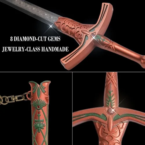 Vista 3 de Mini Sword - Cuchillo de bolsillo de acero inoxidable de 6 pulgadas con vaina, hecho a mano, réplica de inspiración medieval Claymore, collar