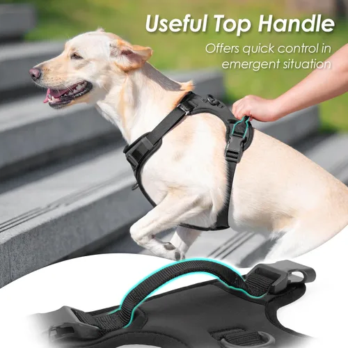 Vista 4 de Arnés para perro sin tirones, chaleco para cachorro con clip frontal para perros pequeños, medianos y grandes (negro, XS)