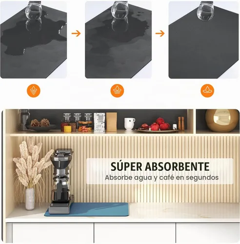 Vista 2 de Tapete de café de 20 x 16 pulgadas, súper absorbente, de secado rápido, para accesorios de cafeteras, cafetera, molinillo, decoración, encimera