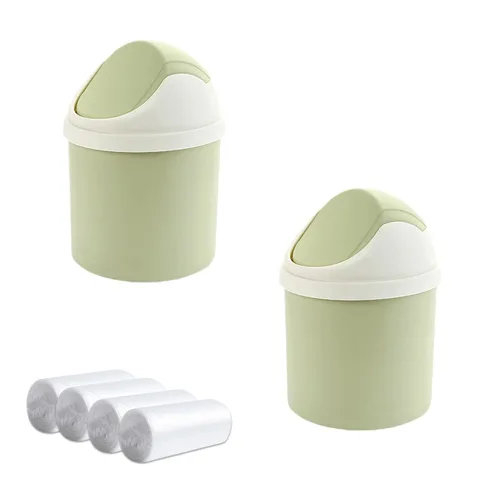 Vista 9 de 2 botes de basura de escritorio con tapa abatible y 120 bolsas de basura, mini bote de basura para escritorio, pequeño cubo de basura para encimera