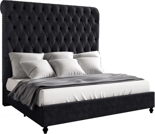 Vista 9 de Jocisland Base de cama Queen con cabecera tapizada de terciopelo de 59 Negro