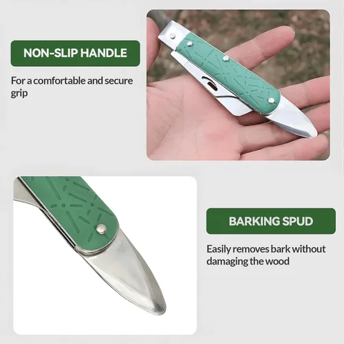 Vista 4 de COMKIT - Cuchillo de injerto profesional plegable de doble cuchilla, árboles frutales, jardinería, injerto, corte, plántulas, brote, herramienta