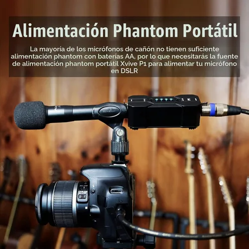 Vista 3 de Xvive Fuente de alimentación P1 Phantom para preamplificador de micrófono, micrófonos de condensador, micrófono de escopeta, con cable XLR