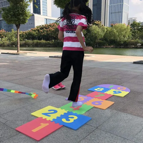 Vista 6 de ICRPSTU Hopscotch - Tapete de espuma entrelazado de rompecabezas para niños, tapete gigante de Hopscotch para interiores y exteriores, jardín