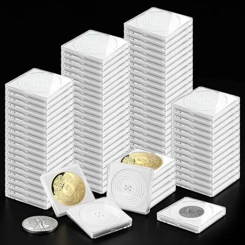 Vista 11 de 20 piezas de estuches ajustables de acrílico para colección de monedas con esponjas, soporte de monedas con cierre, estuches de protección para Negro