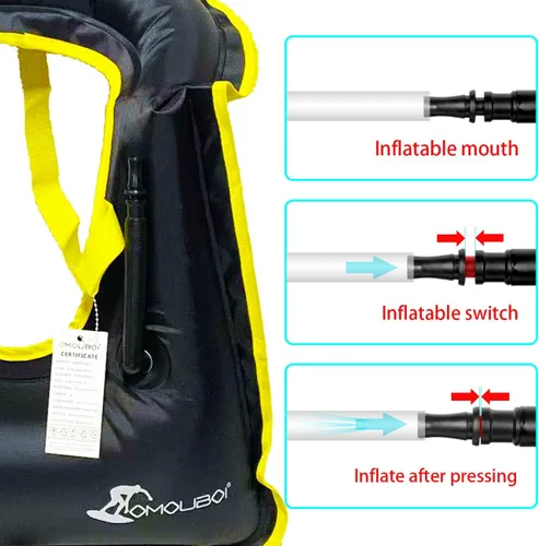 Vista 5 de Chaleco de esnórquel para adultos, chaleco de natación inflable para mujeres/hombres, chalecos de natación para kayak, remo, pesca, surf, esnórquel