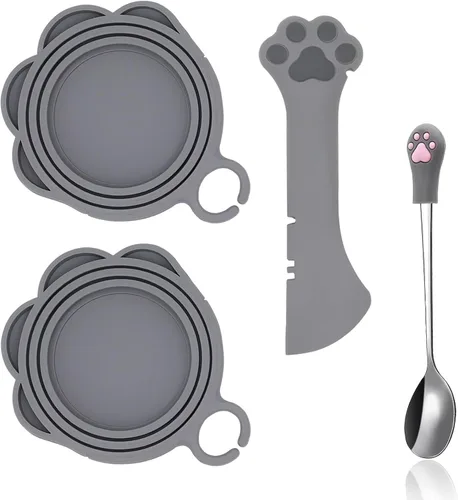 Vista 16 de SJANE Cucharas y tapas de latas de comida para gatos 4 piezas Abridor colorido multifunción con forma de pata Fundas universales de silicona