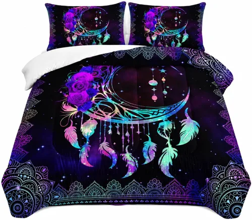 Vista 14 de AILONEN Juego de ropa de cama de 3 piezas, 1 edredón + 2 fundas de almohada, diseño floral adornado y medallones tonales para dormitorio gótico