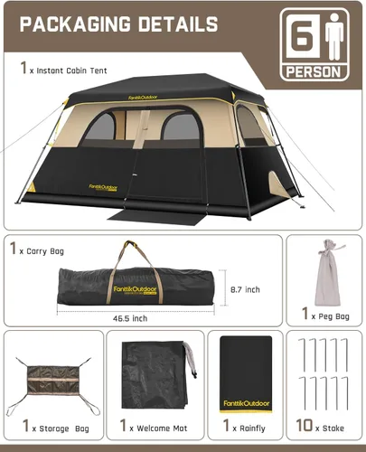 Vista 9 de FanttikOutdoor Tienda de campaña instantánea para 6/8/10/12 personas en 60 segundos con lluvia y resistente al viento, portátil, con bolsa