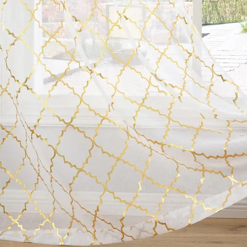Vista 10 de Kotile Cortinas traslúcidas color blanco dorado para dormitorio, 52 x 63 Oro blanco