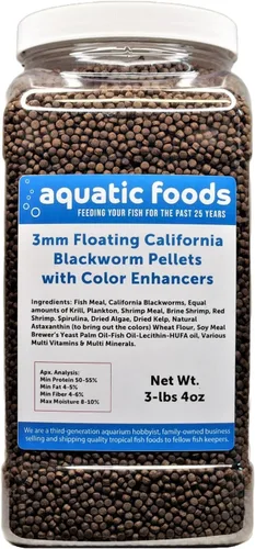 Vista 3 de Pellets flotantes de gusano negro de 0.118 in con potenciadores de color y vitaminas. Ideal para todos los peces tropicales, peces marinos
