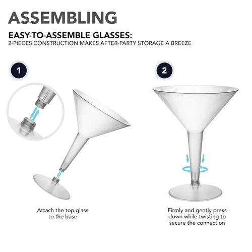 Vista 8 de Party Essentials Vaso de Martini de plástico duro de 2 piezas, capacidad de 8 onzas, transparente, para martinis, aperitivos, puré de papas Claro