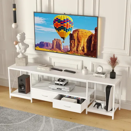 Vista 12 de GYIIYUO Soporte de TV con cajón de tela para TV de 50 y 55 pulgadas, centro de entretenimiento y consola de TV industrial con estantes