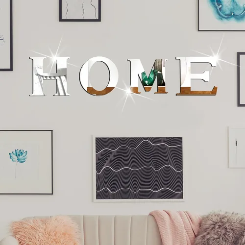 Vista 6 de Letras 3D para el hogar, decoración de pared, espejo acrílico, calcomanías de pared para sala de estar, letras de amor y corazones