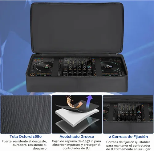 Vista 4 de Funda para controlador de DJ compatible con DDJ FLX4/400/REV1 Numark Party Mix 2/Mixtrack Platinum FX, mochila de DJ acolchada con correa de hombro