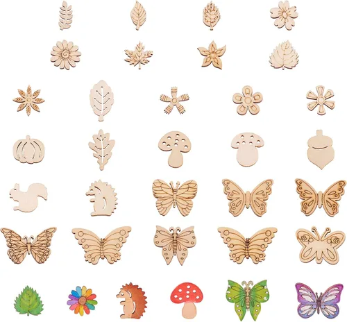Vista 10 de Elecrelive - 48 piezas de madera cortadas con láser, grandes recortes de flores de madera sin terminar, piezas de madera huecas para pintura