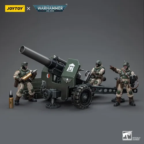 Vista 2 de LEBOO JOYTOY Warhammer 40K Astra Militarum Equipo de artillería con pistola de campo Bombast escala 1:18 coleccionable Joy Toy Figura de acción