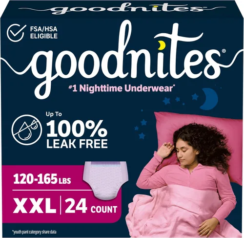 Vista 26 de Goodnites Ropa interior nocturna para niñas, talla extra pequeña (28-43 libras), 15 unidades, el embalaje puede variar