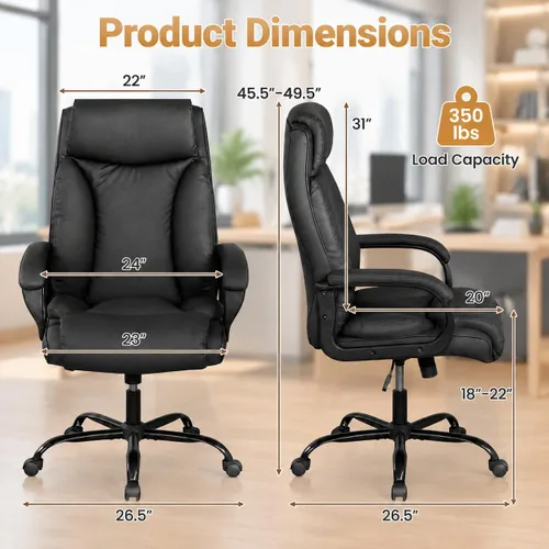Vista 2 de POWERSTONE Silla de oficina ejecutiva grande y alta, silla de escritorio para computadora, silla giratoria ajustable de cuero con reposabrazos