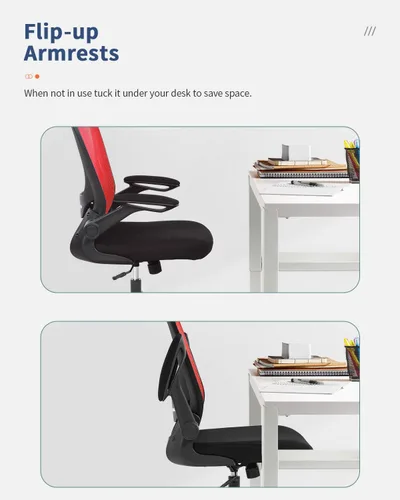 Vista 7 de Silla ergonómica de malla para oficina, con respaldo lumbar, giratoria, con ruedas, ejecutiva, con brazos y respaldo medio ajustable, para Rojo